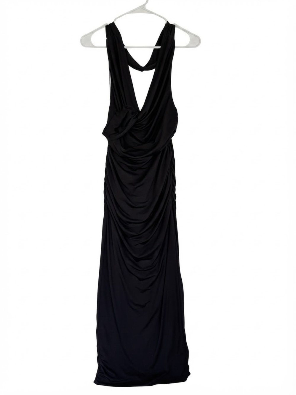 Hello Molly Maxi Black Ruche Drape Dress